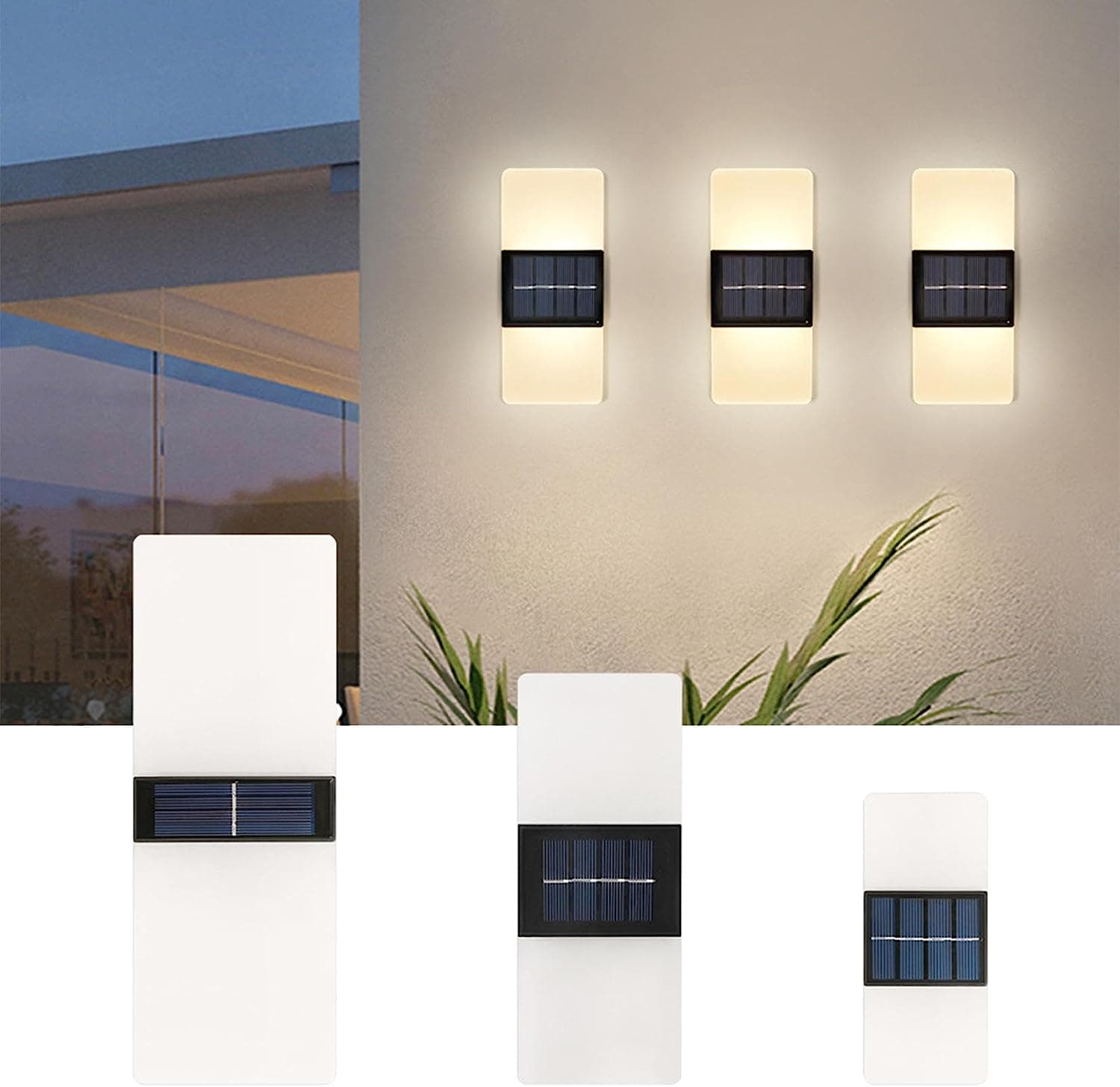 LED Solar Wall Light Modern Acrylic Lamp for Indoor Outdoor Porch Patio Garden Warm White for Entryway Exterior Door Sconce