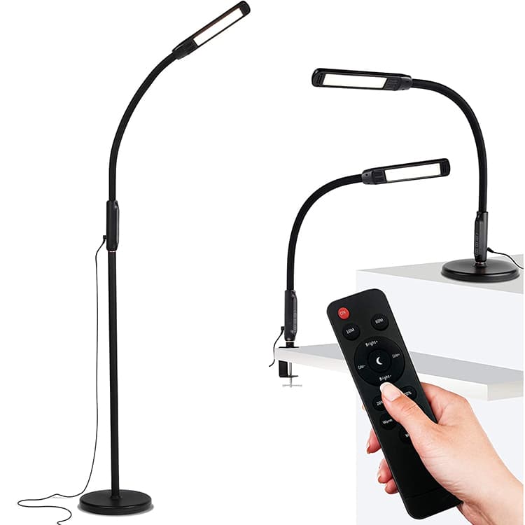 3 in 1 Foldable LED Floor Lamp and Gooseneck Lamp Remote Control Dimmable Adjustable Reading Office Light Stand Lamp