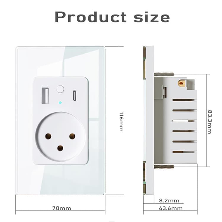 Tuya App IL Wifi Smart Power Sockets Glass Panel 16A IL Electrical Wall Socket with Led Indicator