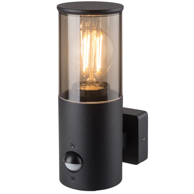 LED PIR Sensor Wall Lamp Alum PC Diffuser Filament Bulb E27 Holder IP54 Class I Waterproof Fixture Black Housing