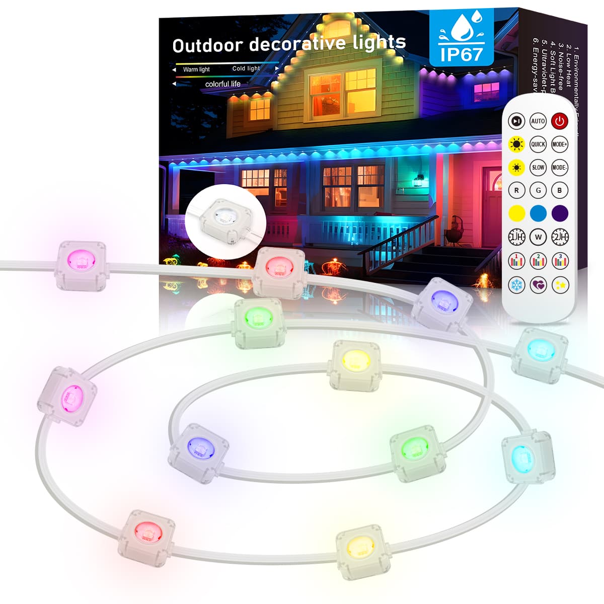 Smart RGB LED Permanent Outdoor LED Eave Strip Lights WiFi Voice App Control Christmas Holiday Decoration Light