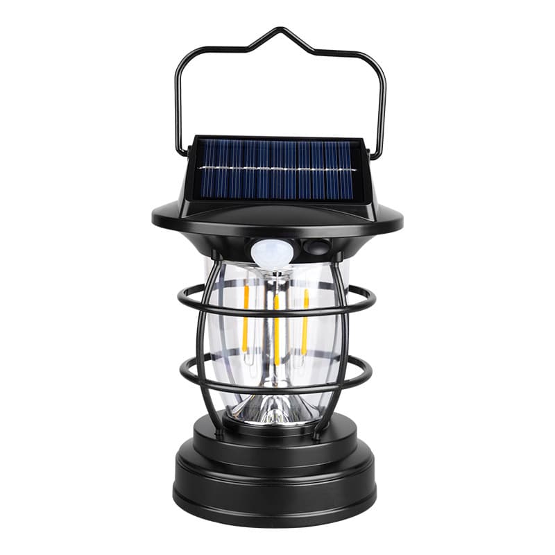 Outdoor Waterproof Solar Retro Camping Light Dimming Hanging Portable Lanterns Rechargeable Emergency Lamp With Motion Sensor