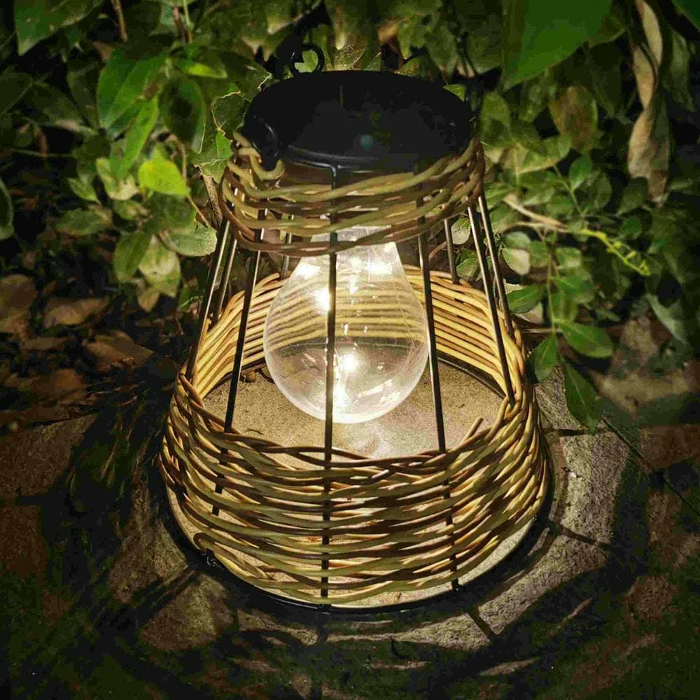 Solar LED Garden Light Iron Frame Rattan Woven Outdoor Lawn Balcony Nighttime Decorative Hanging Light Iron Body for Nighttime