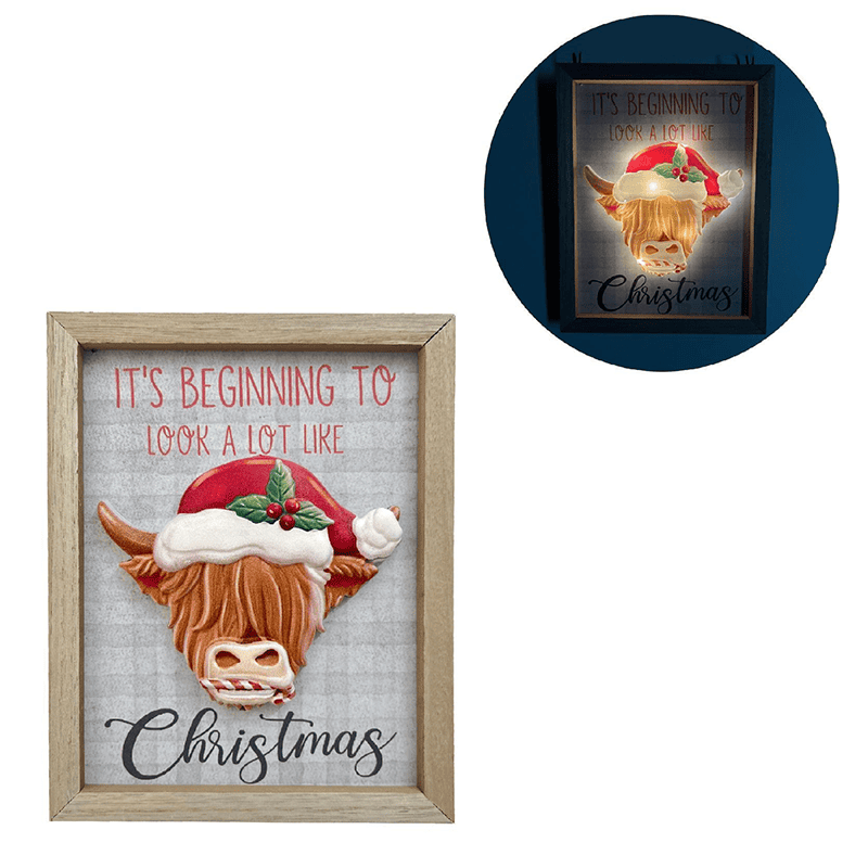 AAA Battery Cute Highland Cow LED Christmas Door Light Festive Holiday Decor for Home Garden Outdoor Application