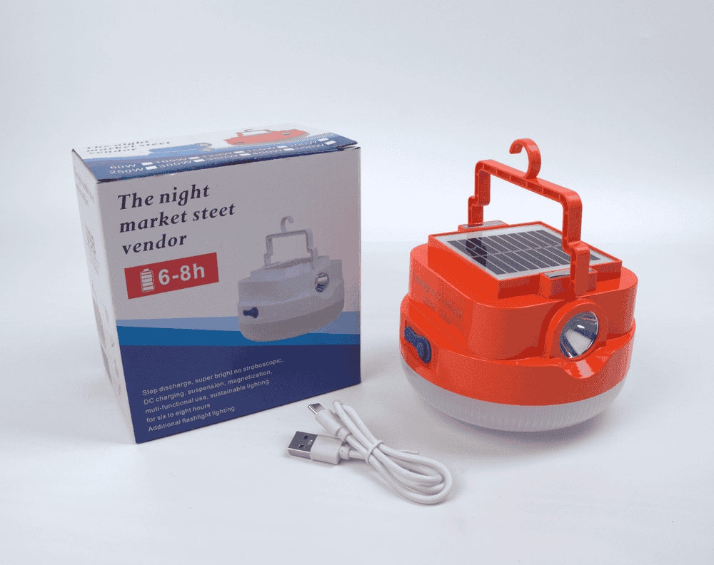 High Brightness 200W 250W Rechargeable Solar LED Lamp for Outdoor Emergency Camping IP65 Orange 6000K White 6 Hours Lighting
