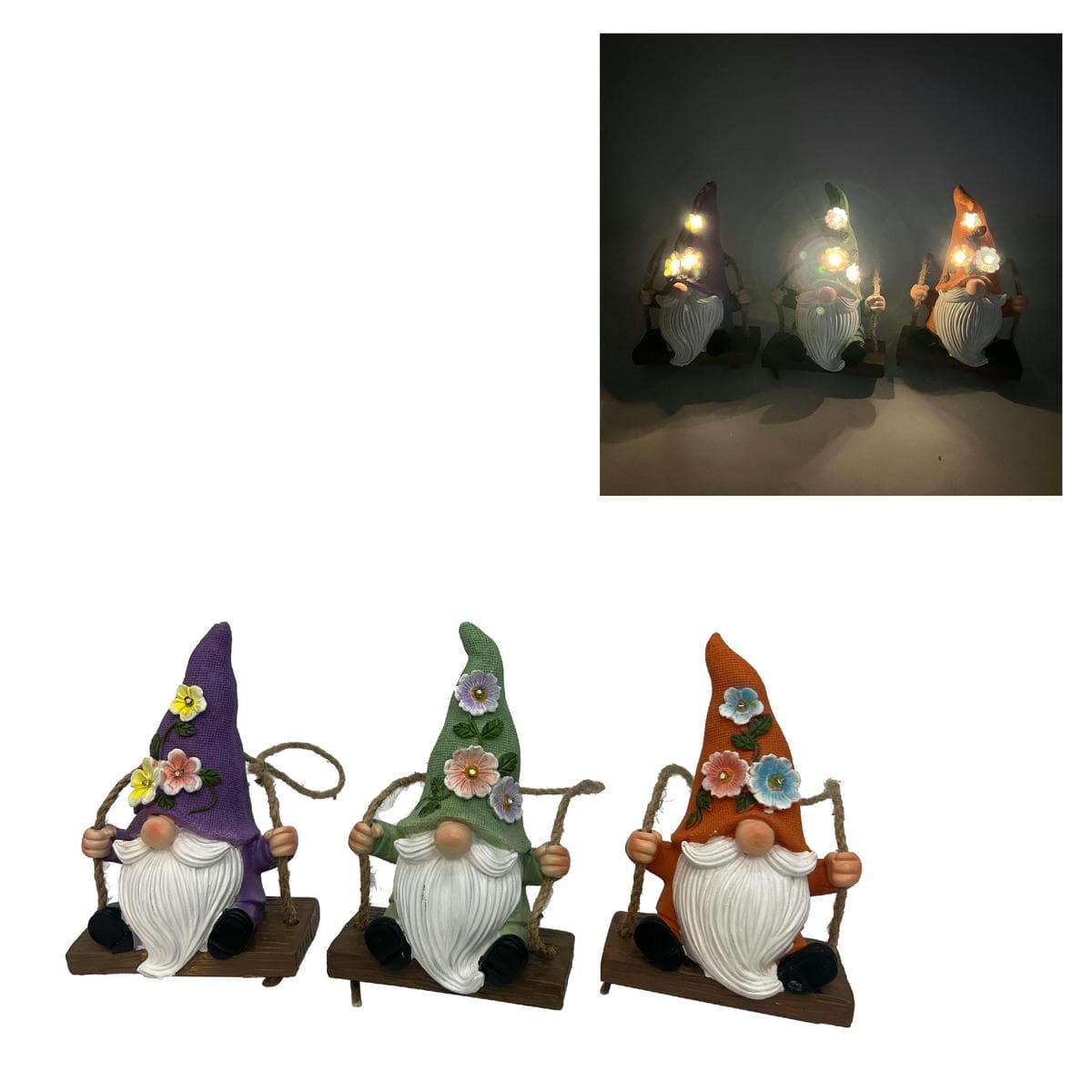 LED Solar Powered Outdoor Garden Gnome Statues Decor Lights  Warm White  Resin Art Gifts