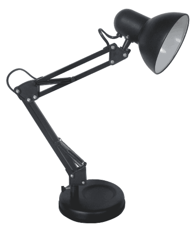Everstar Adjustable Industrial Style E27 Table Light Black Body Round Shade DC Powered Office Desk Lamp for Reading Use in Room