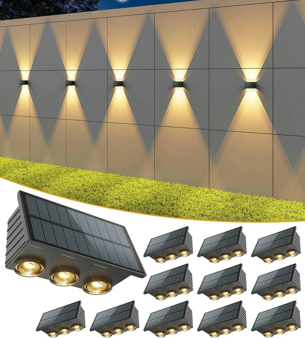Outdoor Garden Up/Down Solar Wall Light with RGB LED Warm White IP65 Waterproof Lithium Battery Panel Remote Control & Dimmable