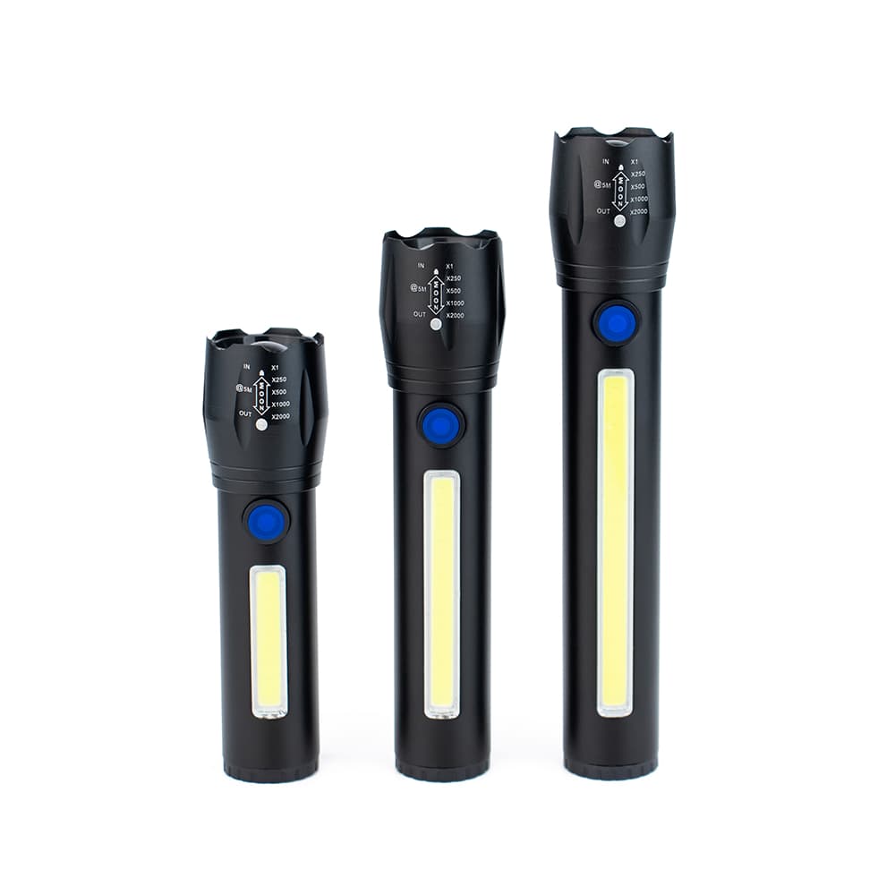 USB Rechargeable LED Torch COB Flashlight Portable ABS Construction for Camping Fishing Hunting with Side Lighting Hard Texture