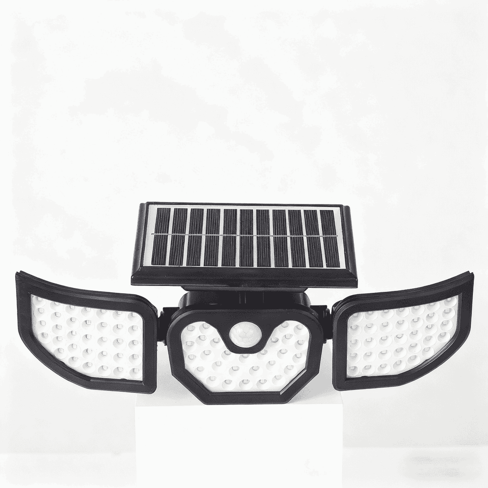 Solar LED Garden Wall Light Small Motion Sensor Lithium Battery Rechargeable IP54 Waterproof High Efficiency Dimmable 9000K 3-head Wings Beam Adjustable Lawn Light Remote