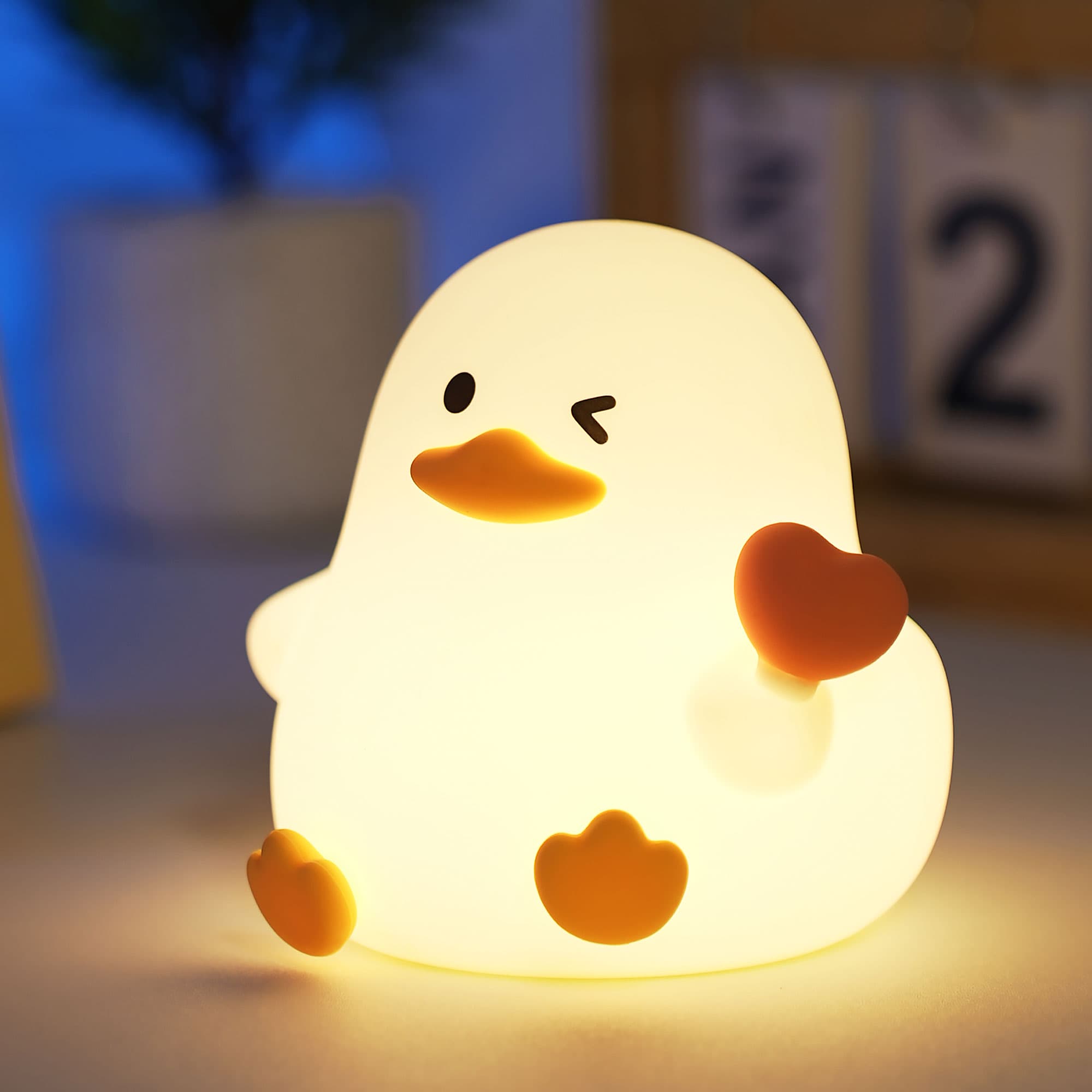 Customized Silicone Love Duck Night Light USB Rechargeable Battery Bedside Lamp Touch Sensor Dimmable Mood Lighting Nursery Kids