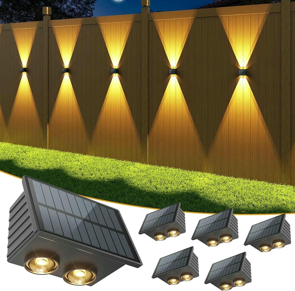 Everstar New Outdoor Waterproof Solar LED Wall Lamp Plastic up and Down Lights Cold Warm RGB with Monocrystalline Solar Panel