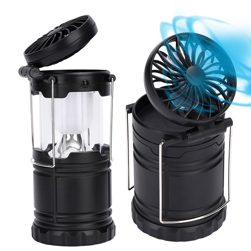 Compressible LED Camping Light Collect Portable Flame Light Fan Magnet Base Hook Design IP54 Waterproof Lithium+AA Battery