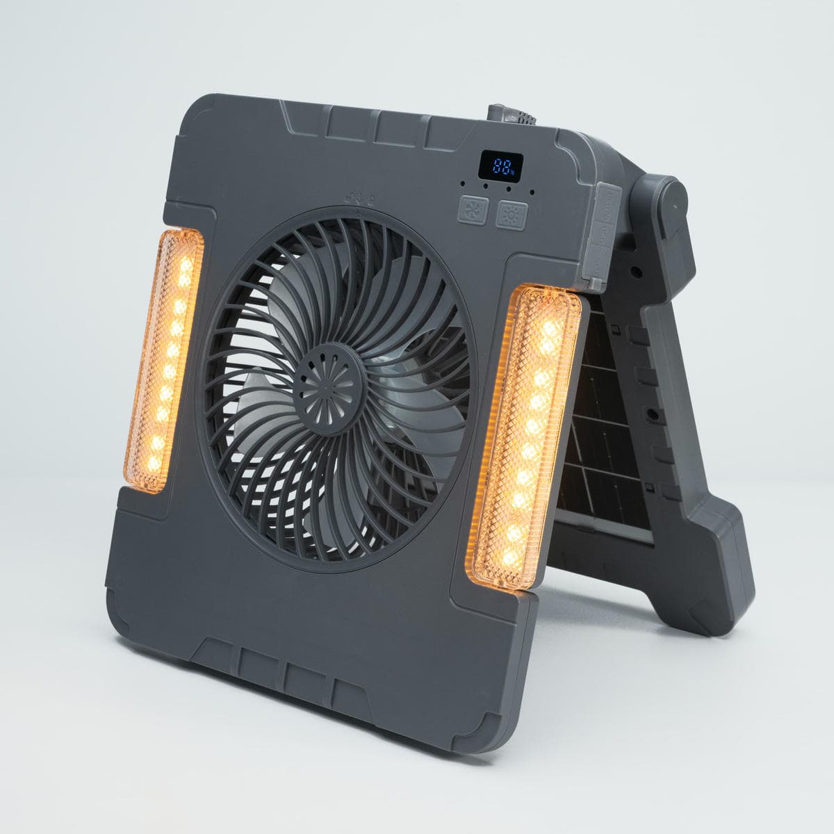 Portable Fan Light for Outdoor Camping and Fishing 4 Level Wind Speed Integrated Type Solar Fan with Solar Panel