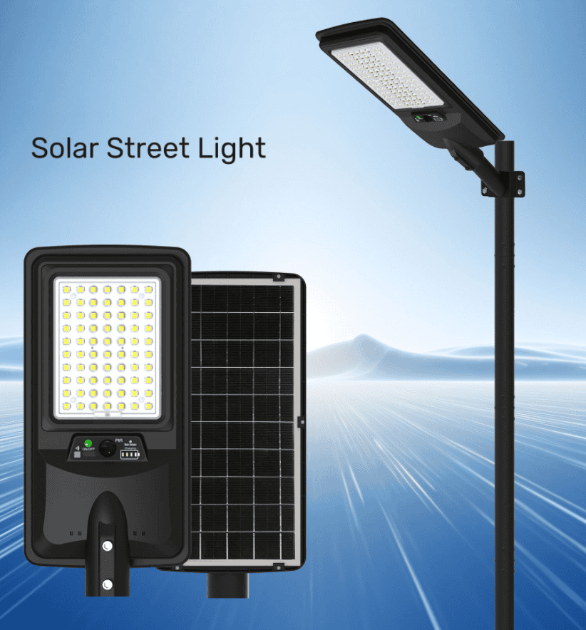 All in One LED Solar Street Light with LED Lens Remote Control for Outdoor Road PIR Sensor Solar Street Light
