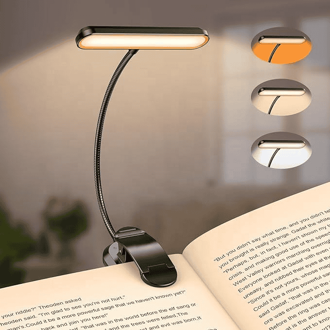 USB Rechargeable LED Reading Light Eye-Caring Adjustable Brightness Farmhouse Design Battery Powered Bedside Light