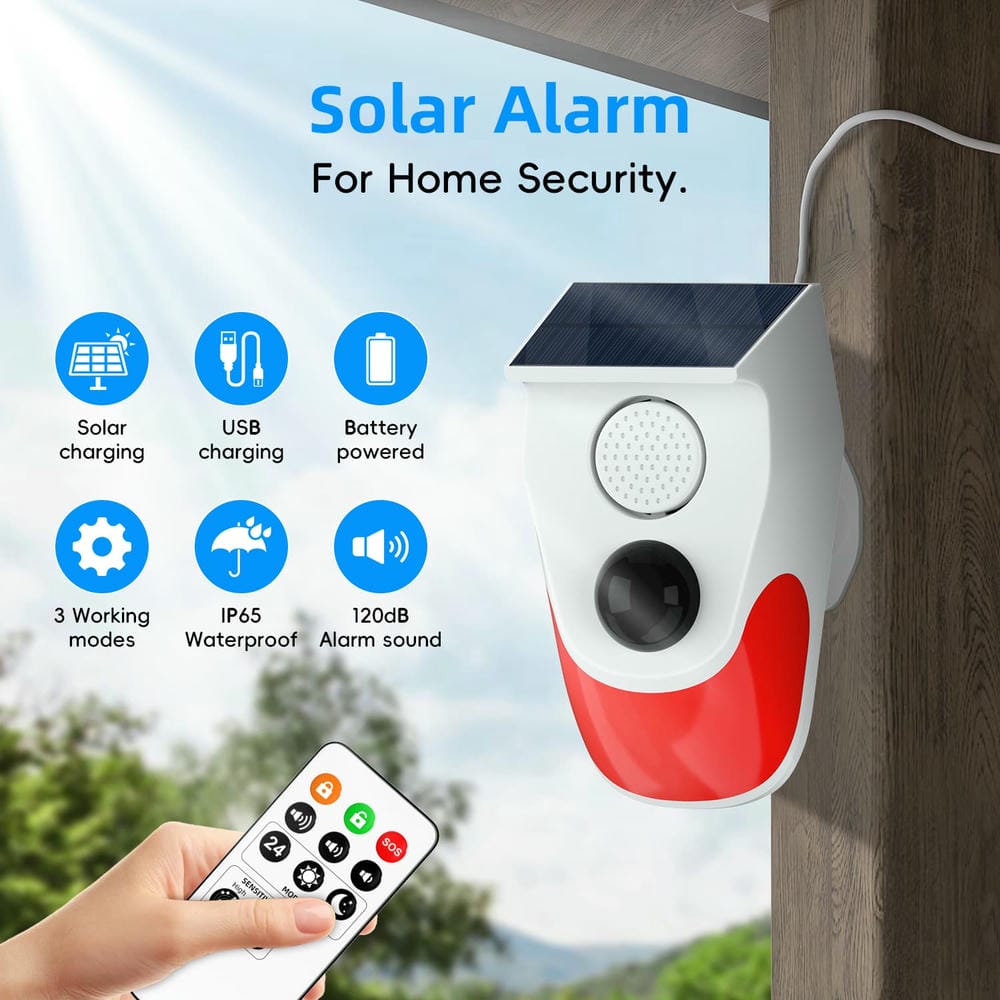 WiFi Solar Alarm System Smart Outdoor Plastic Waterproof PIR Motion Sensor Home Anti-theft Security Alarm Remote Control