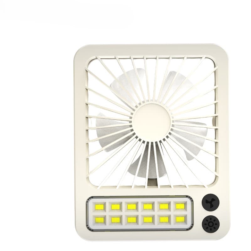 Modern Portable Camping Solar Charging Fan 5 Blades Dimmable LED Light 2-speed DC Motor Low Noise ABS High Capacity Battery