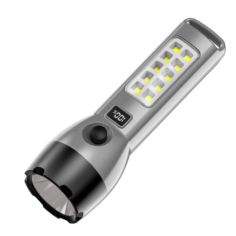 2025 Waterproof USB Solar Rechargeable LED ABS Portable Camping Torch Light Long Range Adjustable Focus Strong Power Display