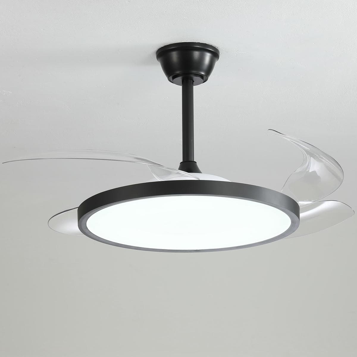 Wholesale Factory 2026 LED Fan Light White Black Metal Spraying Wood Grain Ring Fan Canteen Bedroom Living Room Remote