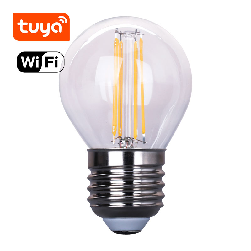 LED-G45-F6W-TY LED filament bulb glass 6W 600LM 3000K/4000K/6000K RA80 E27/E14 220-240v D45xH110mm wifi Tuya