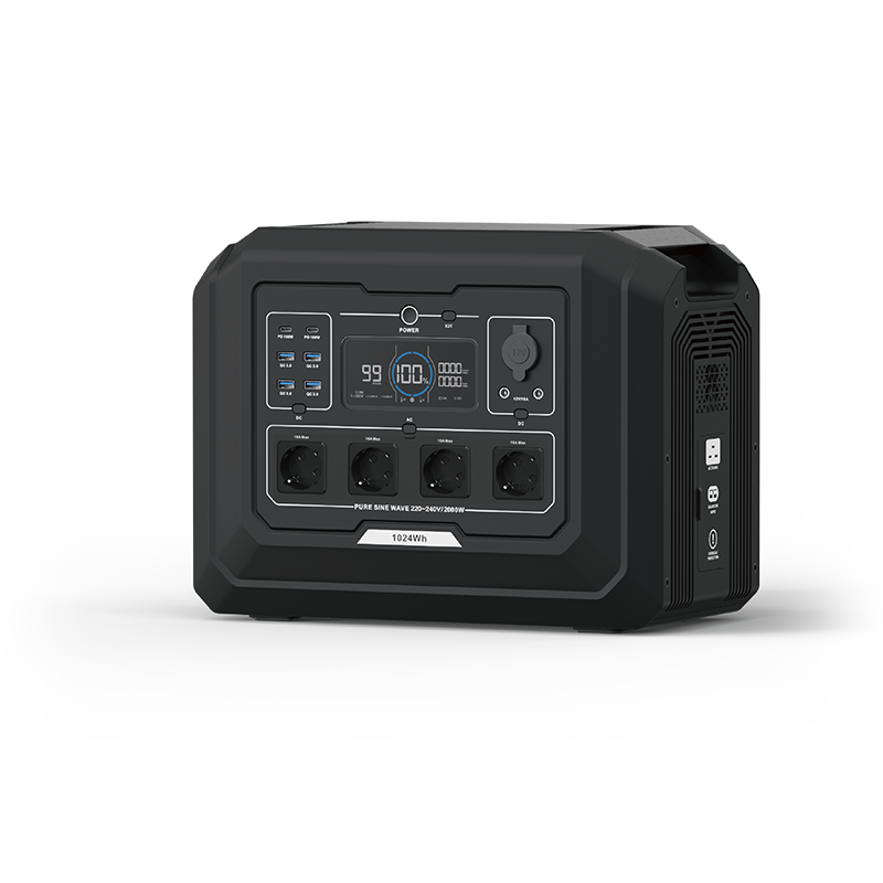 2000W Power Station Supports EPS function 1024Wh LiFePO4 Battery Solar MPPT Controller Cigar Lighter for Phone Car Power Source