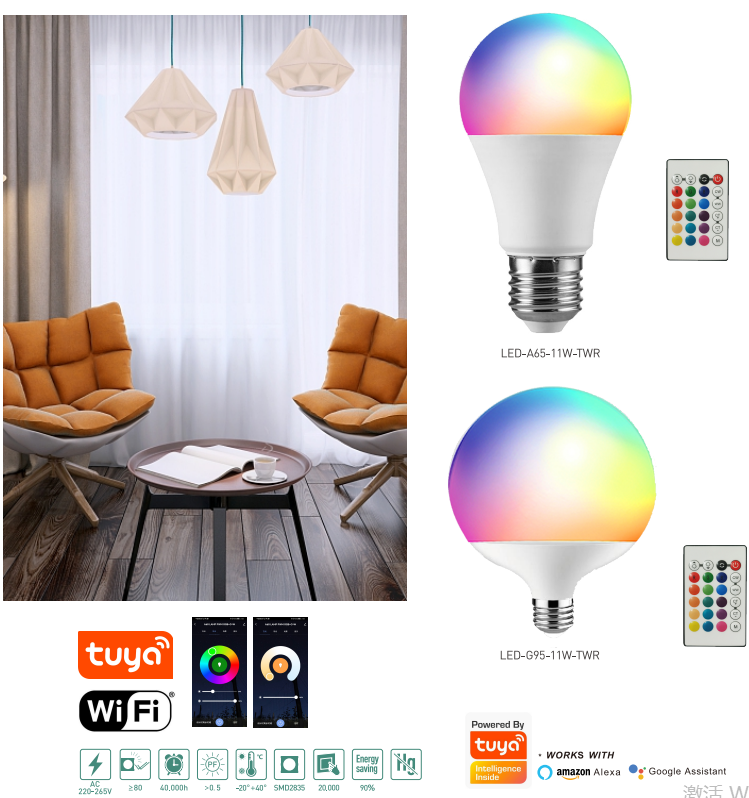 LED-A60-10W-TWR  LED-A65-11W-TWR LED-G95-11W-TWR LED Smart bulb