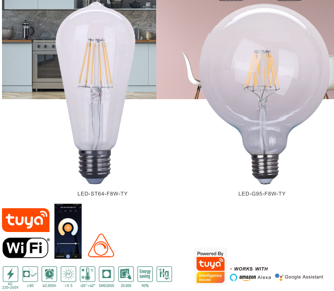 LED-ST64-F8W-TY LED-G95-F8W-TY LED-G125-F8W-TY LED Smart bulb