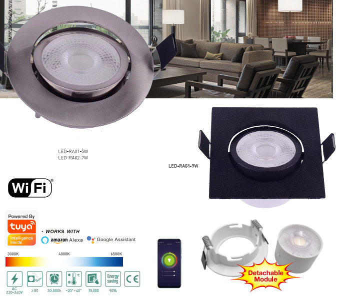 LED-RA01-5W  LED-RA02-7W LED-RA03-5W LED-RA04-7W LED Smart recessed light