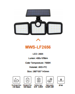 3 heads adjustable LED solar wall light for garage parking garden corrido use with PIR sensor